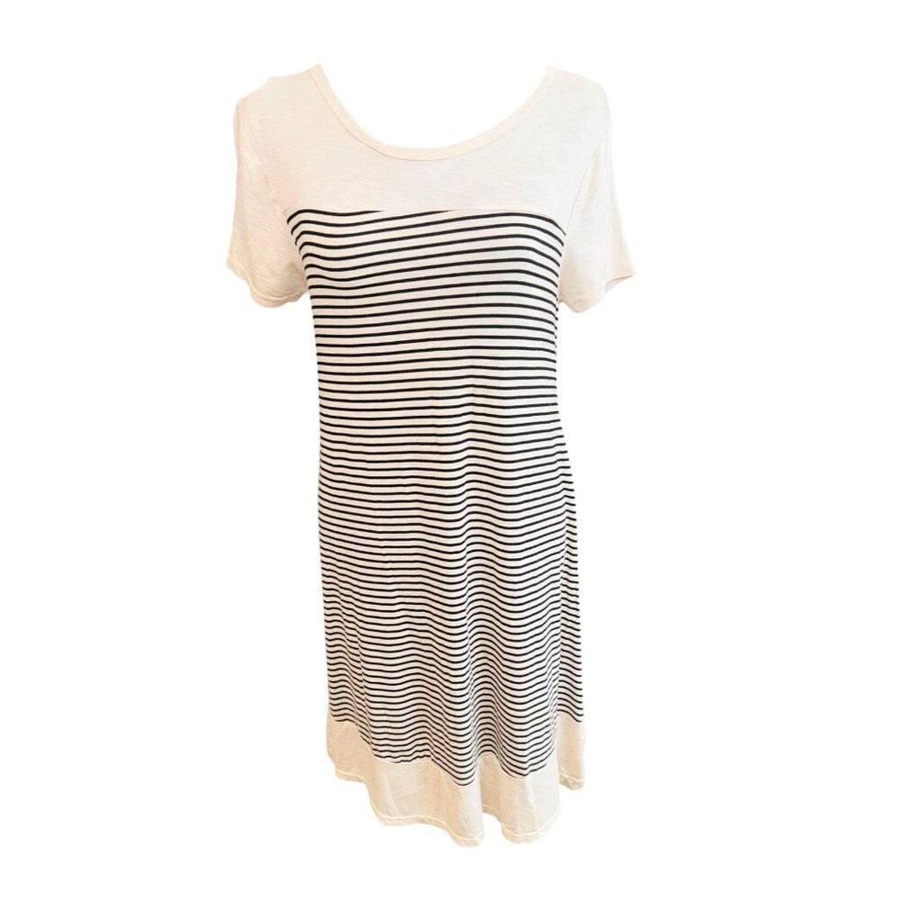NWT Exist Striped Nautical Preppy Women T-Shirt Dress Oatmeal Black M Travel